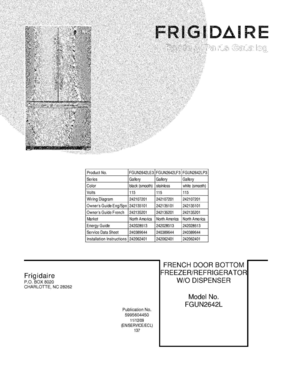 01 - COVER Diagram and Parts List for FGUN2642LF3  Frigidaire Refrigerator