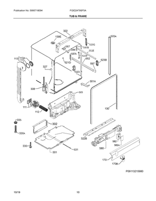 Tub & Frame Diagram and Parts List for FGID2479SF5A  Frigidaire Dishwasher