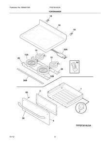 Top/Drawer Diagram and Parts List for FFEF3018LSA  Frigidaire Range