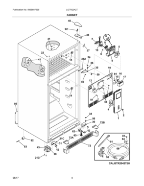03 - CABINET Diagram and Parts List for LGTR2042TE0  Frigidaire Refrigerator