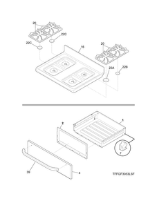 Top/drawer Diagram and Parts List for FFGF3053LSK  Frigidaire Range
