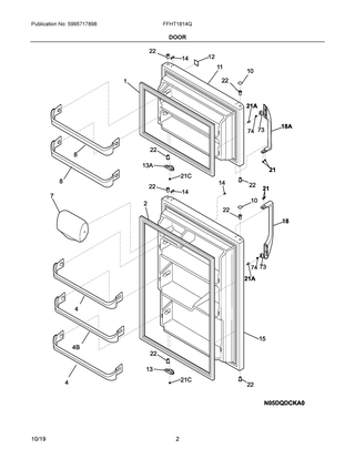 Door Diagram and Parts List for FFHT1814QB4  Frigidaire Refrigerator