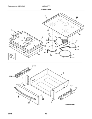 Top/drawer Diagram and Parts List for CGIS3065PFJ  Frigidaire Range