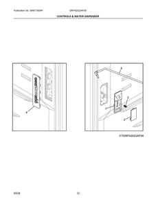 Controls And Water Dispenser Diagram and Parts List for GRFN2023AF00  Frigidaire Refrigerator