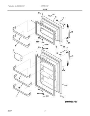 02 - DOOR Diagram and Parts List for FFTR1814TS1  Frigidaire Refrigerator