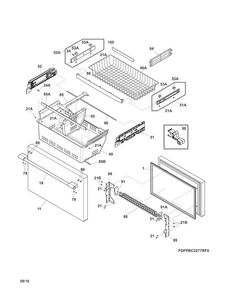 Freezer Drawer, Baskets Diagram and Parts List for FPBC2277RF4  Frigidaire Refrigerator