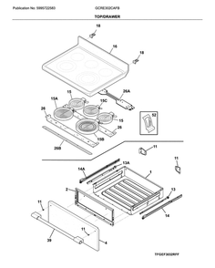 Top/Drawer Diagram and Parts List for GCRE302CAFB  Frigidaire Range
