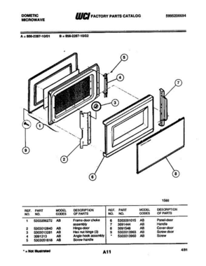 03 - Door Diagram and Parts List for 856-2287-10 01 Frigidaire Microwave