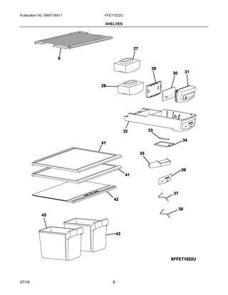 Shelves Diagram and Parts List for FFET1022UV  Frigidaire Refrigerator