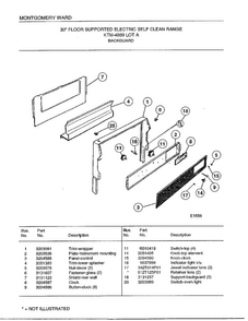 Backguard Diagram and Parts List for 4889A  Frigidaire Range