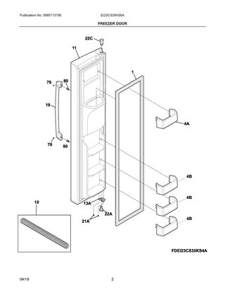 Freezer Door Diagram and Parts List for EI23CS35KS6A  Frigidaire Refrigerator