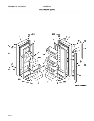 Fresh Food Door Diagram and Parts List for CFD28WIQSE  Frigidaire Refrigerator