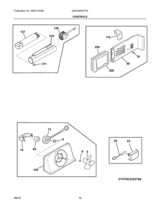 Controls Diagram and Parts List for DGHX2655TFA  Frigidaire Refrigerator