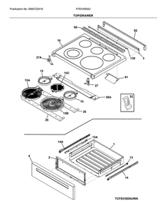 Top/Drawer Diagram and Parts List for FFEH3054UWC  Frigidaire Range