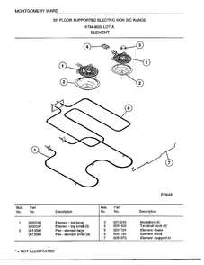Element Diagram and Parts List for 4829A  Frigidaire Range