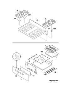 Top/drawer Diagram and Parts List for FFGF3017LWF  Frigidaire Range