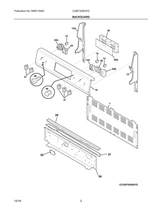 Backguard Diagram and Parts List for CGEF3036UFD  Frigidaire Range