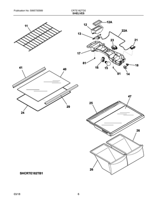 Shelves Diagram and Parts List for CRTE182TD0  Frigidaire Refrigerator