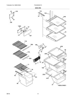 09 - SHELVES Diagram and Parts List for FGUS2645LF3  Frigidaire Refrigerator