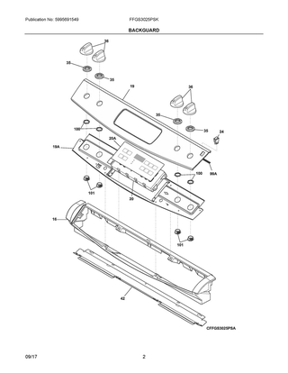 Backguard Diagram and Parts List for FFGS3025PSK  Frigidaire Range