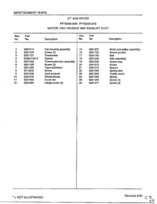 Motor, Fan Housing And Exhaust Duct Page 2 Diagram and Parts List for 7308B  Frigidaire Dryer