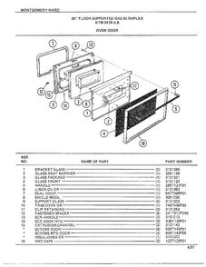 30" Floor/oven Door Diagram and Parts List for 2478A  Frigidaire Range