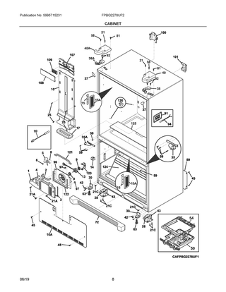 Cabinet Diagram and Parts List for FPBG2278UF2  Frigidaire Refrigerator