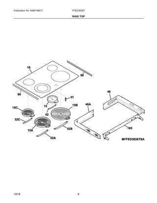 Main Top Diagram and Parts List for FFED3026TBC  Frigidaire Range