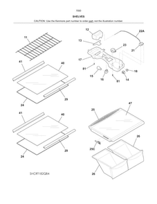 Shelves Diagram and Parts List for 25370504612  Kenmore Refrigerator