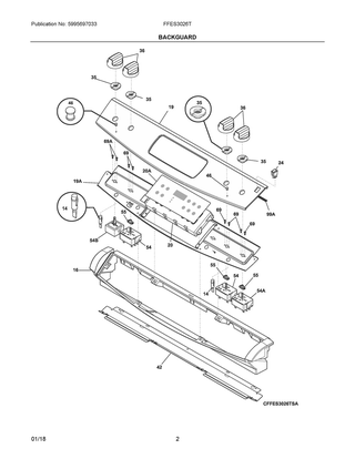 Backguard Diagram and Parts List for FFES3026TSB  Frigidaire Range