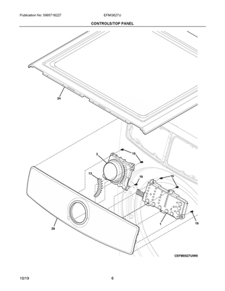 Controls/top Panel Diagram and Parts List for EFMG627UTT0  Frigidaire Dryer