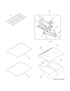 Shelves Diagram and Parts List for FFTR18D2QW0  Frigidaire Refrigerator