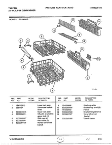 Upper/lower Rack Diagram and Parts List for 61-1083-10  Frigidaire Dishwasher