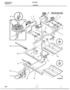 Burner Diagram and Parts List for 2883-81B  Frigidaire Range