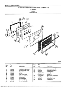 30"/oven Door Diagram and Parts List for 2440A  Frigidaire Range