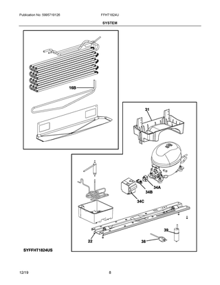 System Diagram and Parts List for FFHT1824UW  Frigidaire Refrigerator