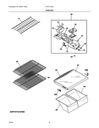 Shelves Diagram and Parts List for FFHT1814QB4  Frigidaire Refrigerator