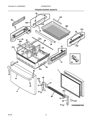 Freezer Drawer, Baskets Diagram and Parts List for EW28BS87SS3  Frigidaire Refrigerator