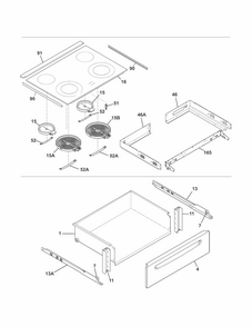 Top/drawer Diagram and Parts List for 79042531310  Kenmore Range