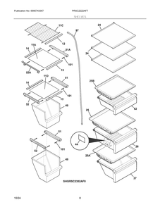 Shelves Diagram and Parts List for PRSC2222AF7  Frigidaire Refrigerator