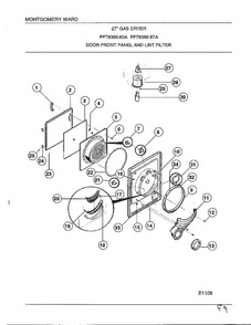 Door Front Panel And Lint Filter Diagram and Parts List for 8389-80A  Frigidaire Dryer