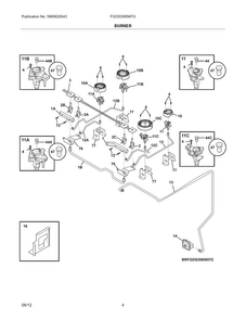 Burner Diagram and Parts List for FGDS3065KFG  Frigidaire Range