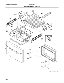 Freezer Drawer, Baskets Diagram and Parts List for FFHN2740PE8A  Frigidaire Refrigerator