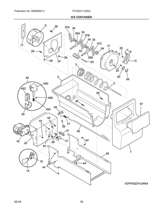 Ice Container Diagram and Parts List for FFHS2311LBHA  Frigidaire Refrigerator