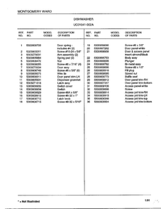 Dishwasher Page 4 Diagram and Parts List for 1041-002A  Frigidaire Dishwasher