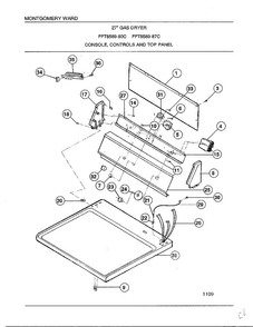 Console, Controls And Top Panel Diagram and Parts List for 8589-80C  Frigidaire Dryer