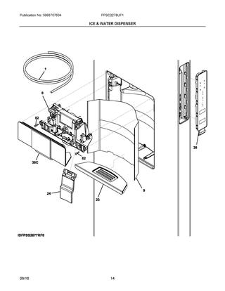 Ice & Water Dispenser Diagram and Parts List for FPSC2278UF1  Frigidaire Refrigerator