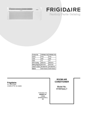 01 - COVER SHEET Diagram and Parts List for FFRP092LT20  Frigidaire Air Conditioner