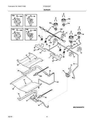 Burner Diagram and Parts List for FFGS3026TBA  Frigidaire Range