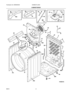 02 - CABINET/DRUM Diagram and Parts List for EWMED7CJSS3  Frigidaire Dryer